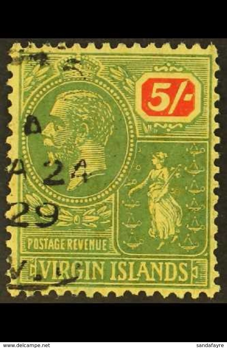 \Y 1922-28\Y 5s Green And Red On Pale Yellow, SG 85, Fine Used With 1929 Cds. For More Images, Please Visit Http://www.s - Iles Vièrges Britanniques