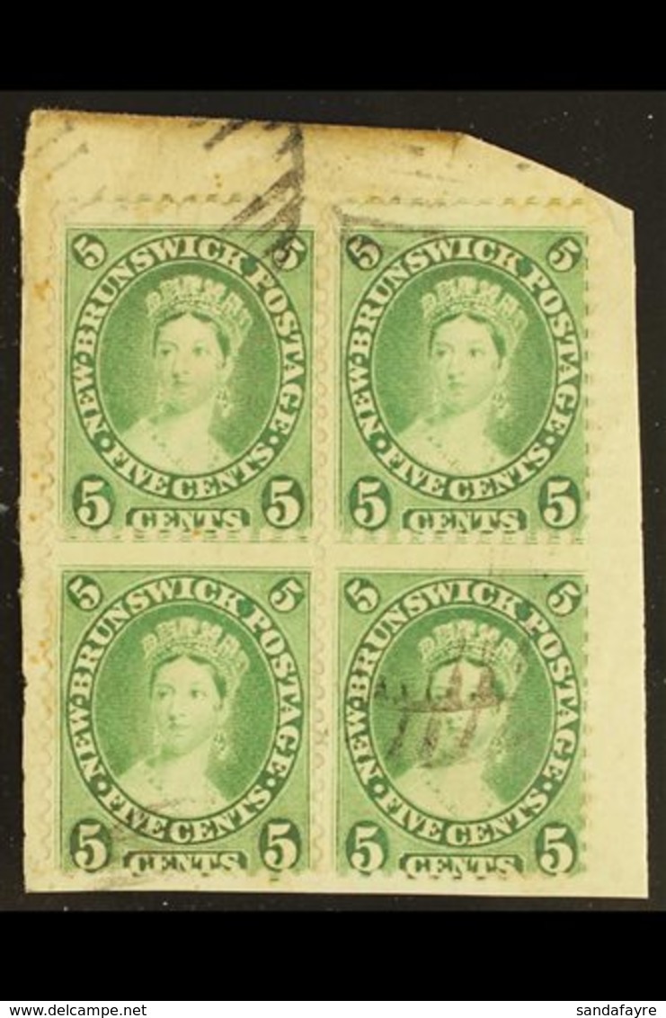 \Y 1860-63\Y 5c Sap- Green (deep Yellow- Green), SG 16, Fine Used BLOCK OF FOUR On Piece With Part Of Back Flap / Cds. A - Autres & Non Classés