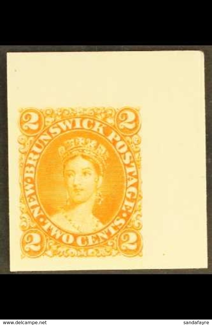 \Y 1860-63 IMPERF PLATE PROOF\Y 2c Orange Imperf Plate Proof On India Card, Jumbo Margins To All Sides. An Attractive Ex - Autres & Non Classés