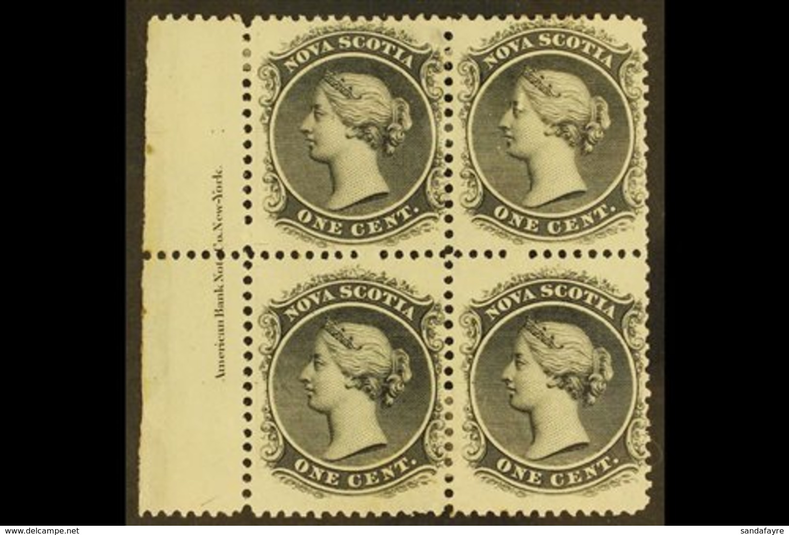 \Y 1860\Y 1c Black On White Paper, SG 18, Marginal Inscription Block Of 4, Very Fine Mint. For More Images, Please Visit - Other & Unclassified