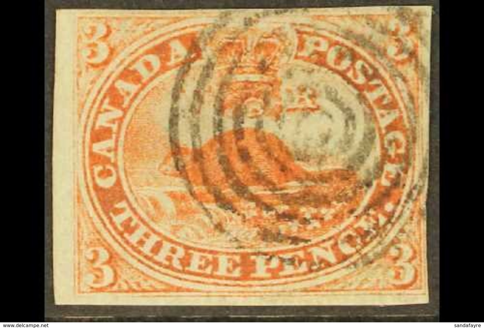 \Y 1851\Y 3d Red On Laid Paper, SG 1, Clear To Large Margins All Round Crisp Cancel. Cat £1100. For More Images, Please  - Autres & Non Classés