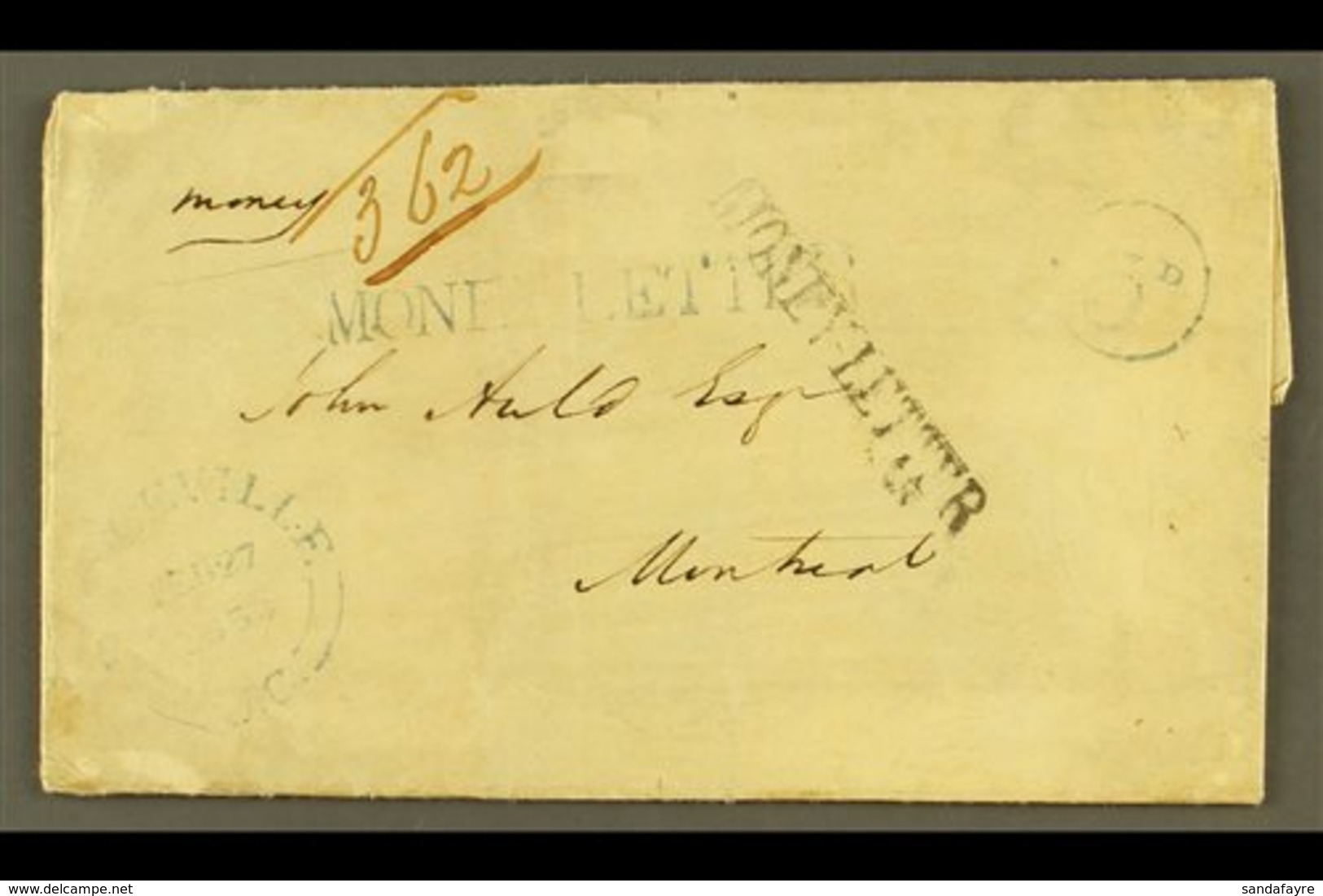 \Y 1854\Y (27 Feb) Stampless Entire Letter Endorsed "money" With "362" Number Alongside Plus Bearing Two (different Type - Autres & Non Classés