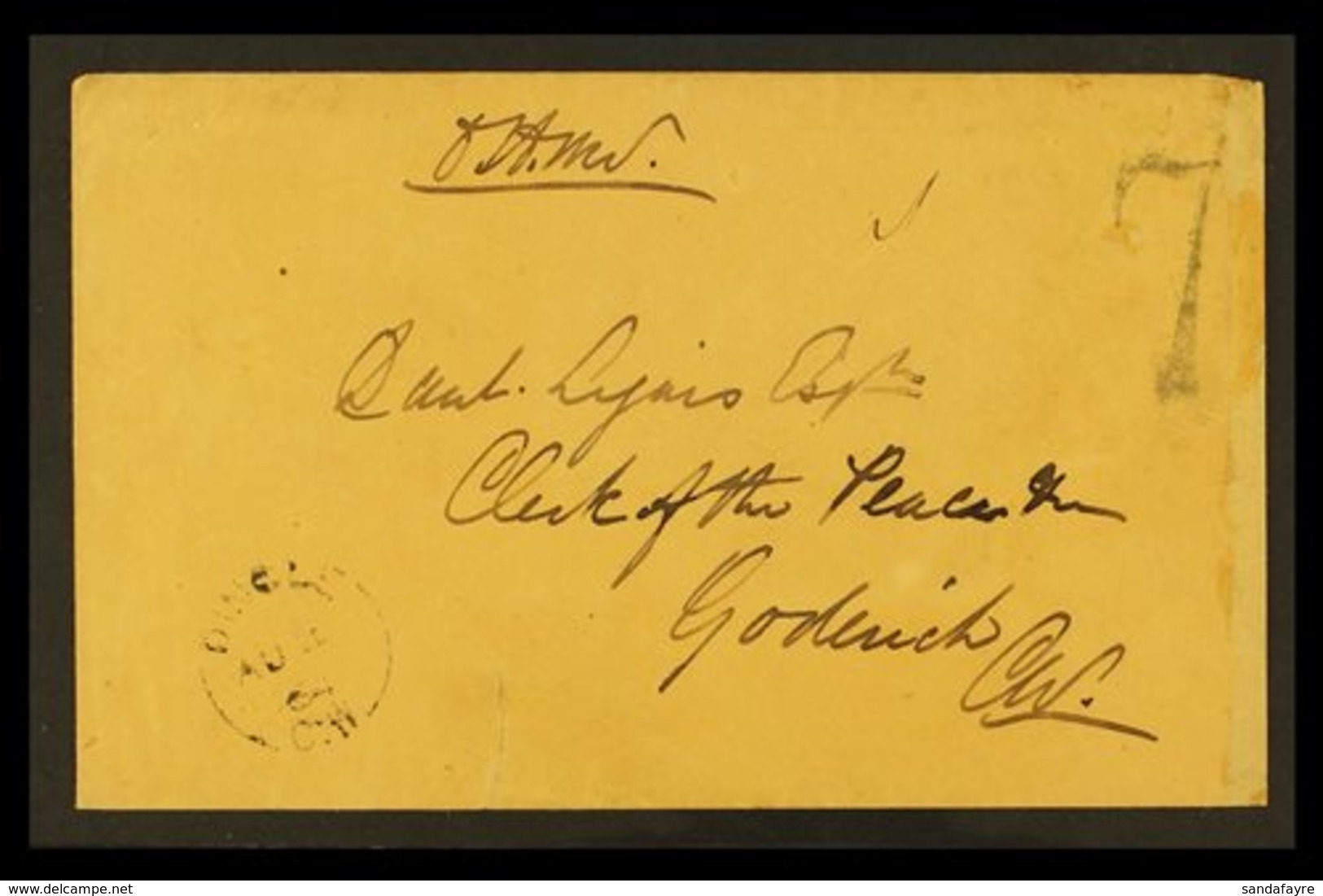 \Y 1864 RAILWAY POSTMARK.\Y (4 Aug) Stampless Official Cover Addressed To Goderich With Manuscript 'O.H.M.S.', Large "7" - Sonstige & Ohne Zuordnung