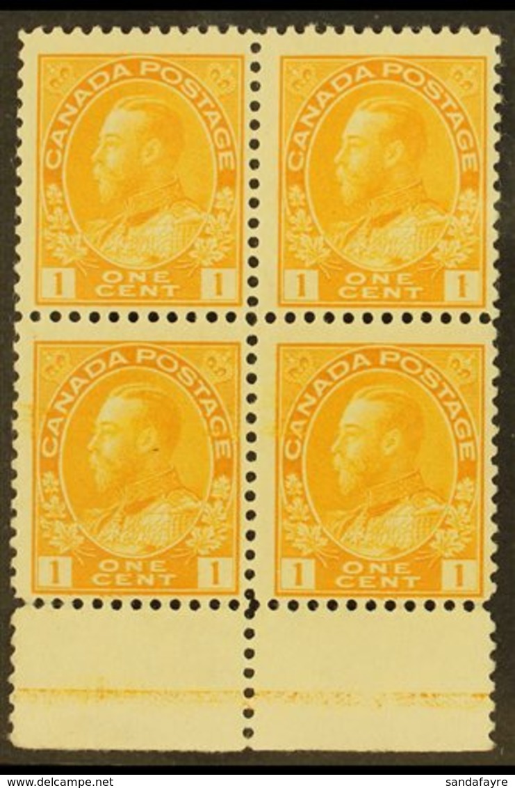 \Y 1911-25\Y 1c Yellow Admiral (Unitrade 105) With Type C LATHEWORK In The Lower Sheet Margin Of A Block Of Four, Fine M - Other & Unclassified