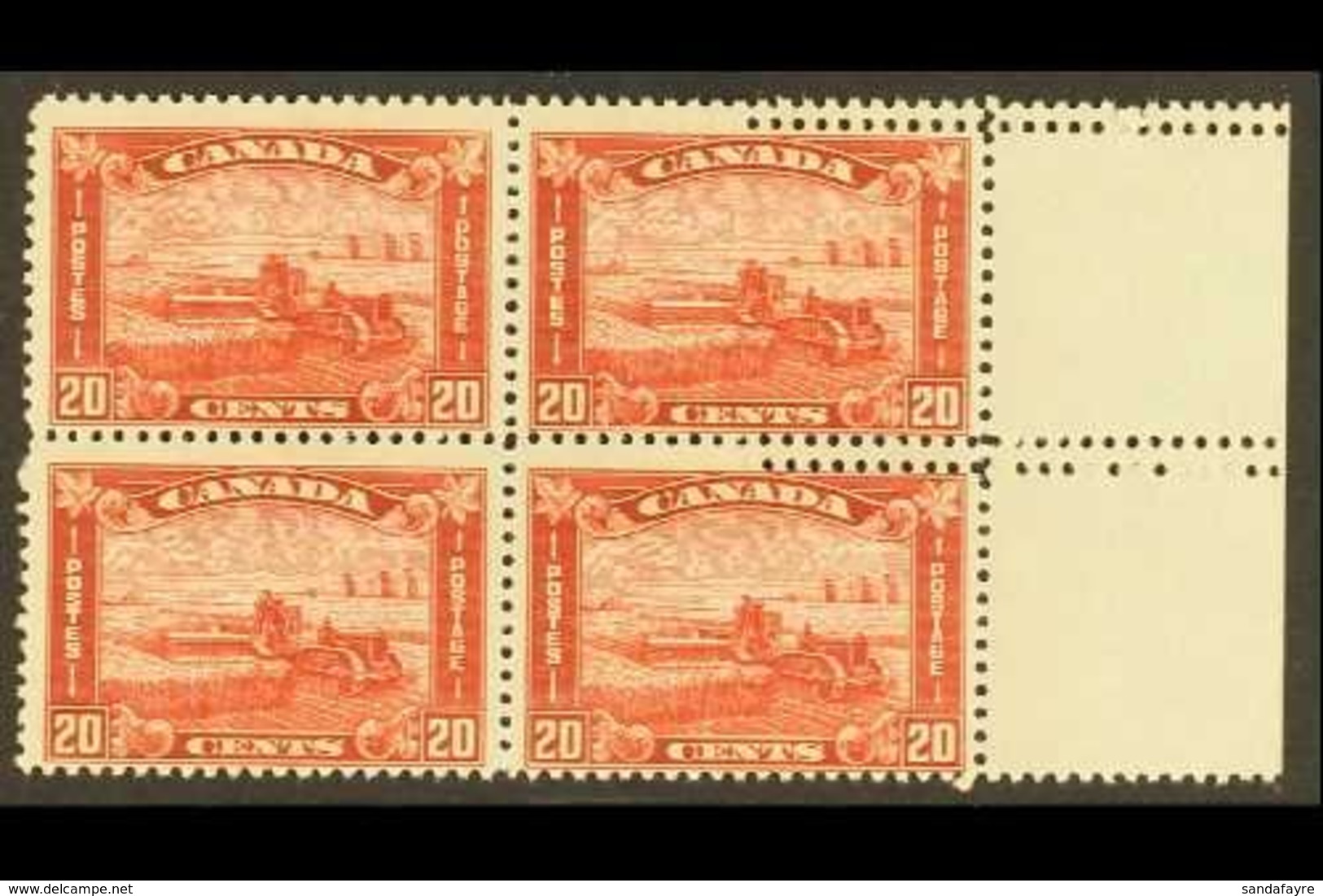 \Y 1930-31\Y 20c Red Harvesting With Tractor (SG 301) Block Of Four From The Right Side Of The Sheet Showing DRAMATIC DO - Other & Unclassified
