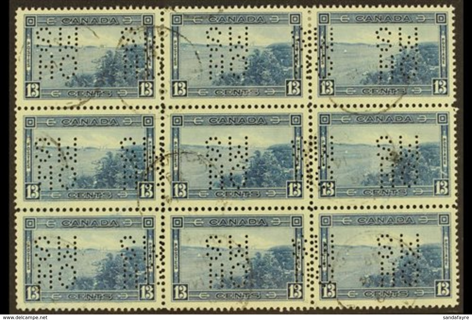 \Y OFFICIAL\Y 1937-38 13c Blue Punctured "O.H.M.S.", SG O104, Very Fine Used BLOCK OF NINE. (9 Stamps) For More Images,  - Other & Unclassified