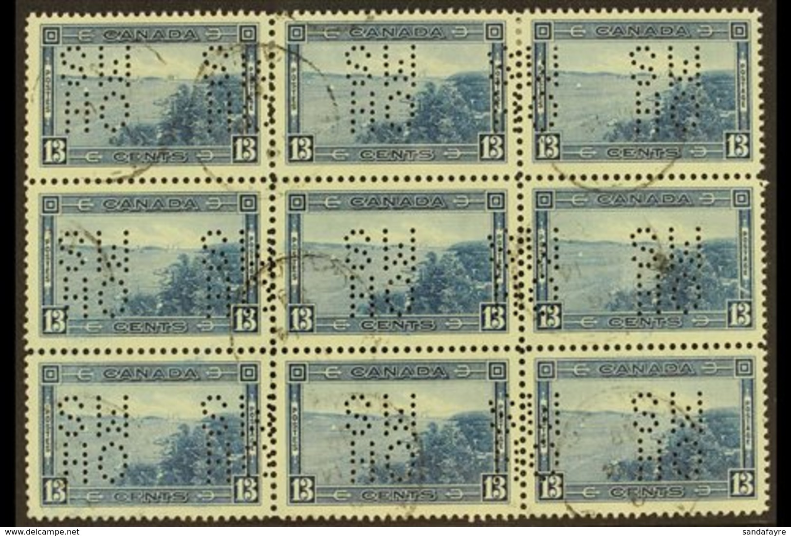 \Y OFFICIAL\Y 1937-38 13c Blue Punctured "O.H.M.S.", SG O104, Very Fine Used BLOCK OF NINE. (9 Stamps) For More Images,  - Autres & Non Classés