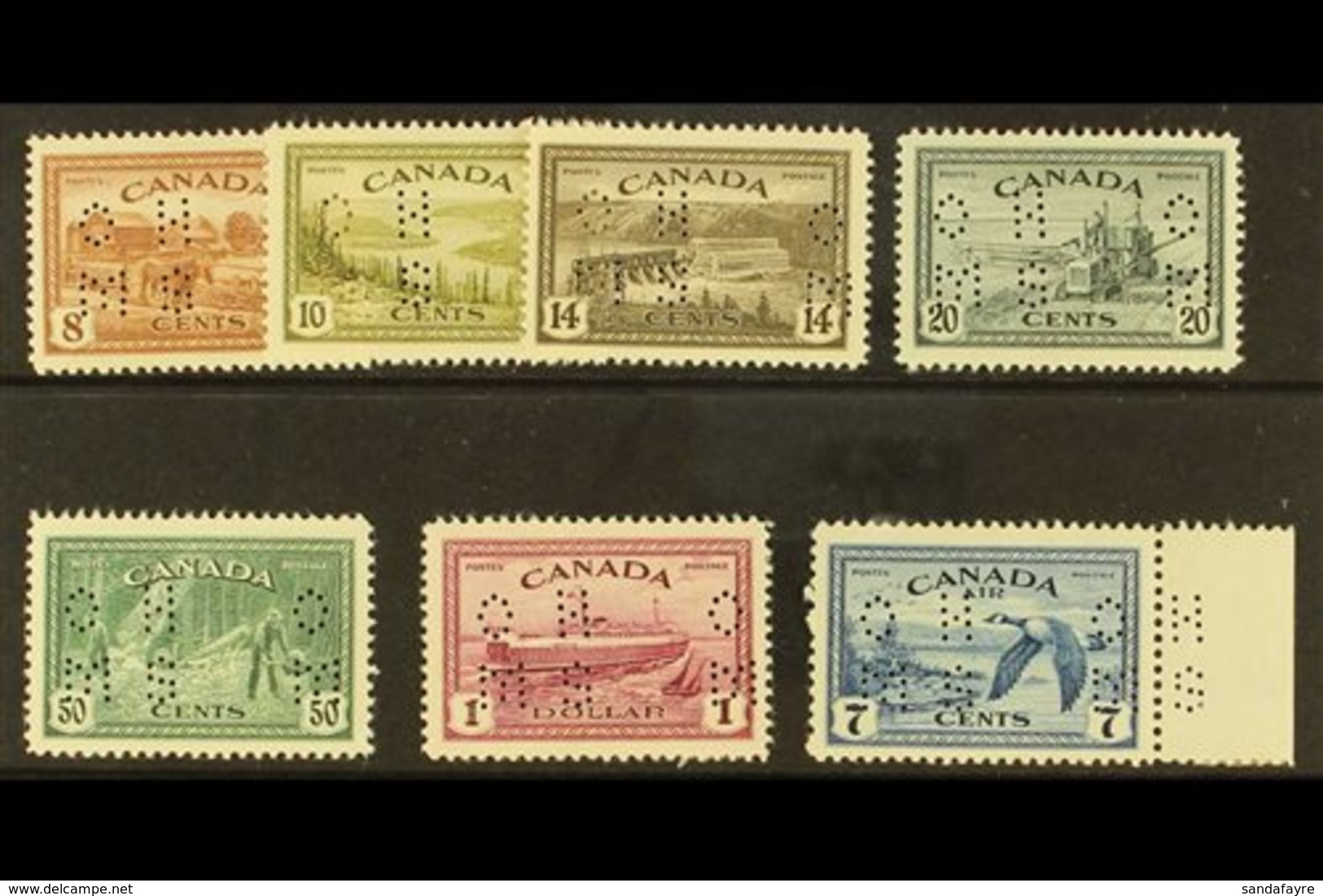 \Y OFFICIALS\Y 1946 Peace Re-conversion Complete Set Punctured With Type 2 "OHMS" Perfins, SG O153/O159, All Stamps Neve - Other & Unclassified