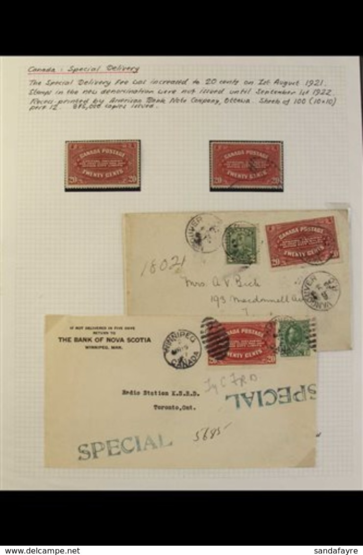 \Y SPECIAL DELIVERY\Y POSTAL HISTORY GROUP 1922 20c Carmine-red Label, SG S4, Used On A Range Of Covers All With Special - Other & Unclassified