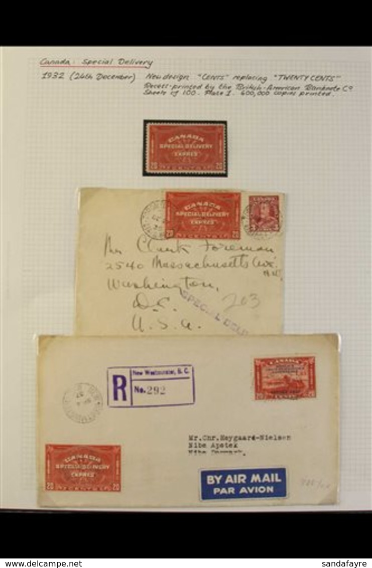 \Y SPECIAL DELIVERY\Y POSTAL HISTORY GROUP 1932 20c Brown-red Labels Inscribed "TWENTY CENTS," SG S7, Used On A Range Of - Autres & Non Classés
