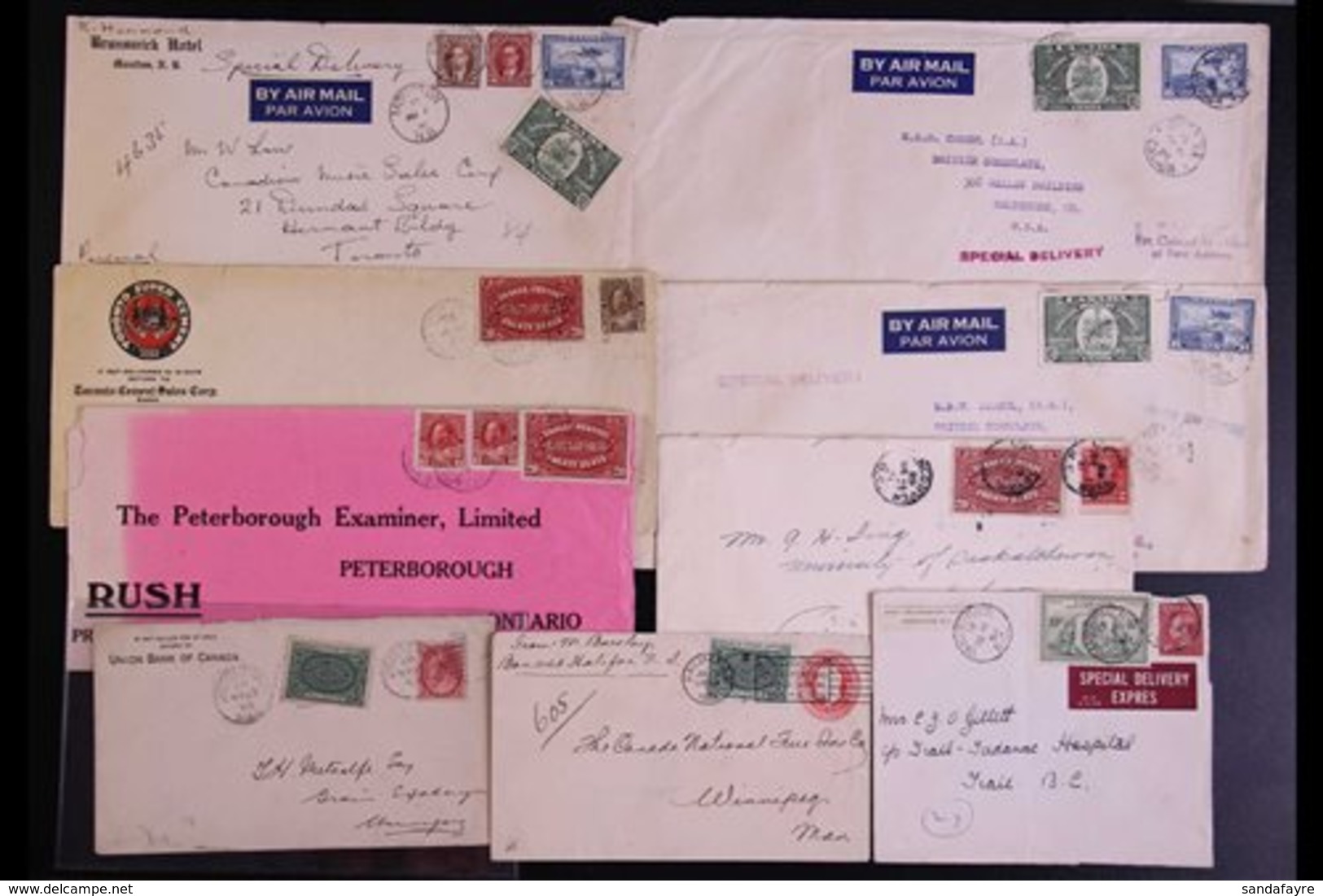 \Y SPECIAL DELIVERY STAMPS ON COVER\Y 1902-49 Assembly Of Commercial Mail Each Bearing A Special Delivery Stamp In Conju - Autres & Non Classés