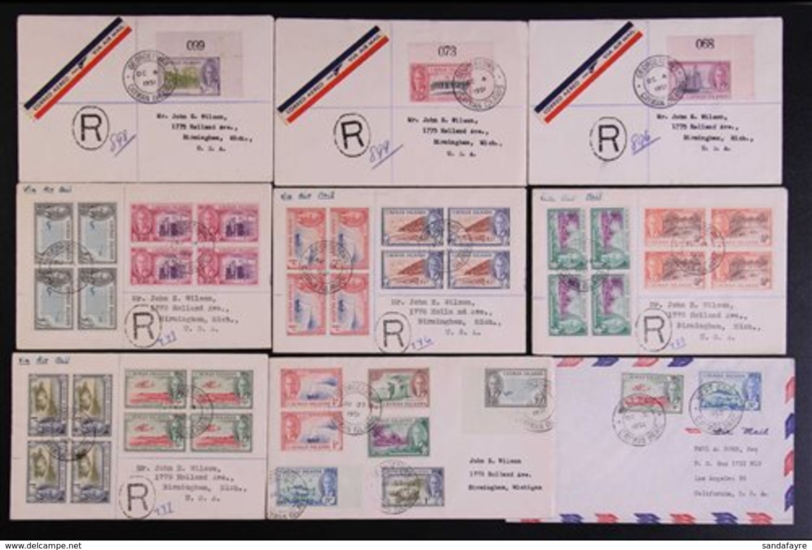 \Y 1950 - 1951 GEO VI COVERS\Y Attractive Group Of Covers, Some Registered, Bearing A Range Of 1950 Commemorative Issues - Cayman Islands