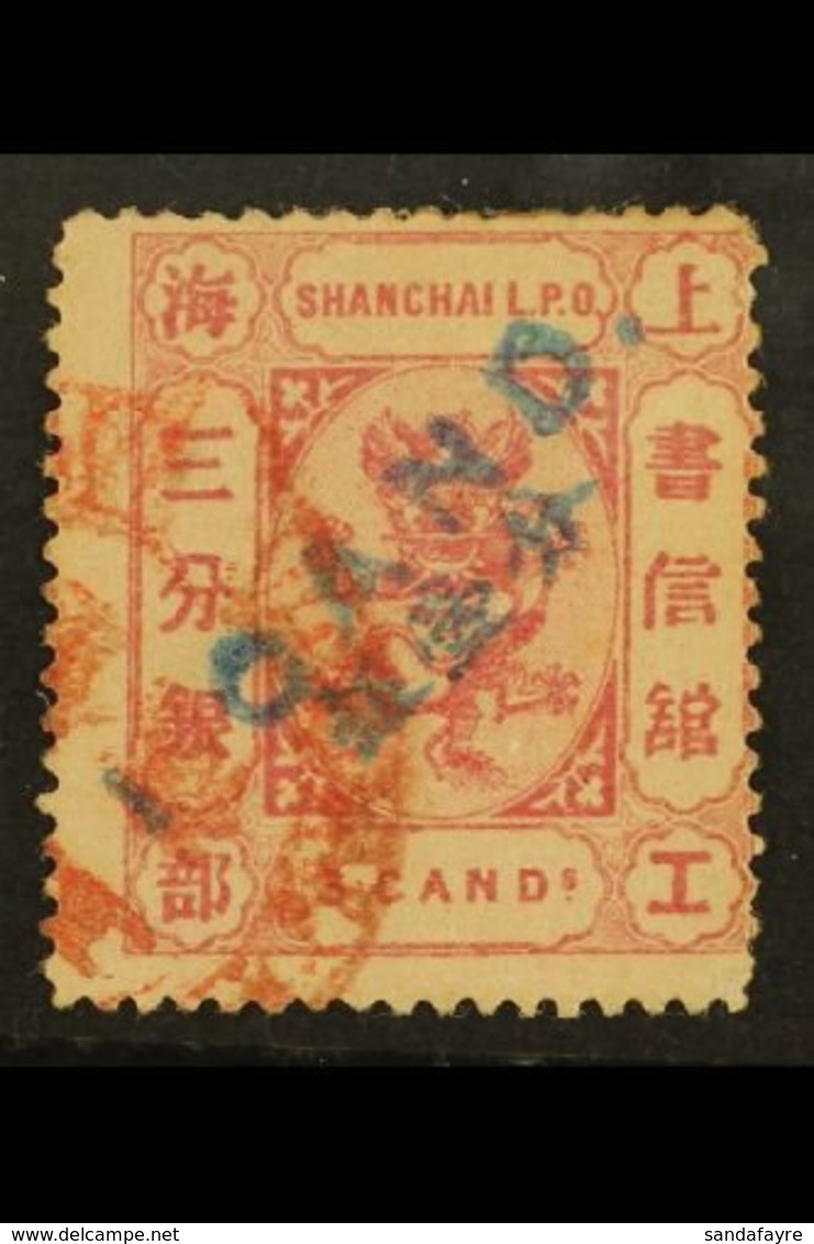 \Y SHANGHAI MUNICIPAL POST\Y 1877 1ca On 3ca Rose On Rose, SG 68, Very Fine Used. Scarce Stamp. For More Images, Please  - Other & Unclassified