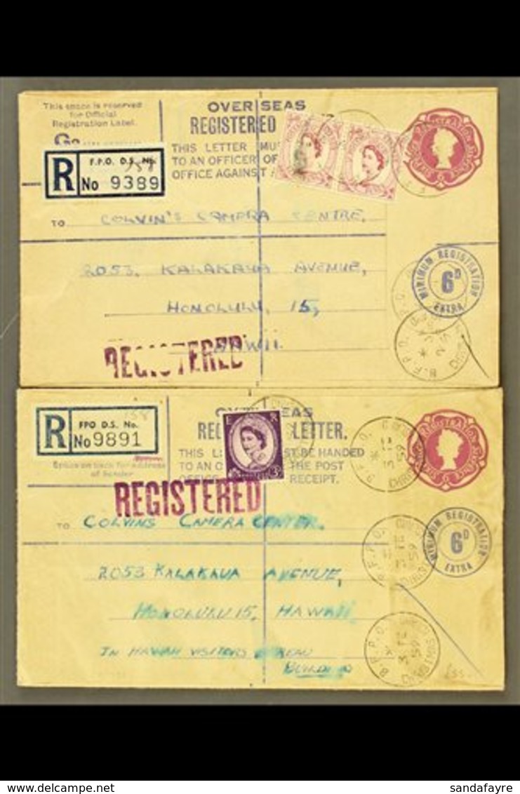 \Y 1959\Y (Jan) GB 6d Registered Envelope With Additional 6d Wilding Pair, Cancelled BFPO Christmas Island Cds's, Sent T - Christmas Island