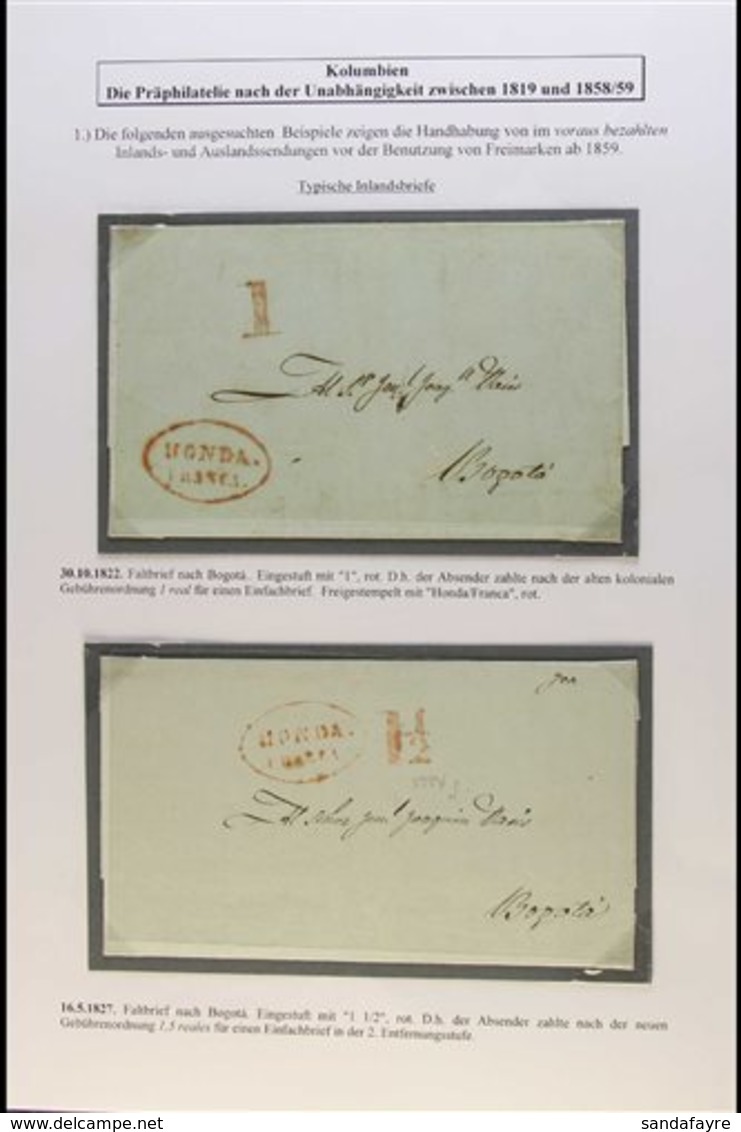\Y 1822-27 PRE-STAMP ENTIRE LETTERS\Y 1822 (Oct) And 1827 (May) Both To Bogota With Oval "HONDA / FRANCA" Cachet In Red  - Kolumbien