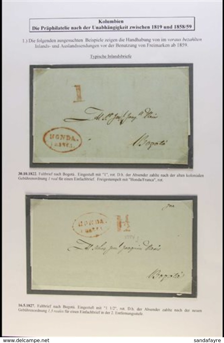 \Y 1822-27 PRE-STAMP ENTIRE LETTERS\Y 1822 (Oct) And 1827 (May) Both To Bogota With Oval "HONDA / FRANCA" Cachet In Red  - Colombie