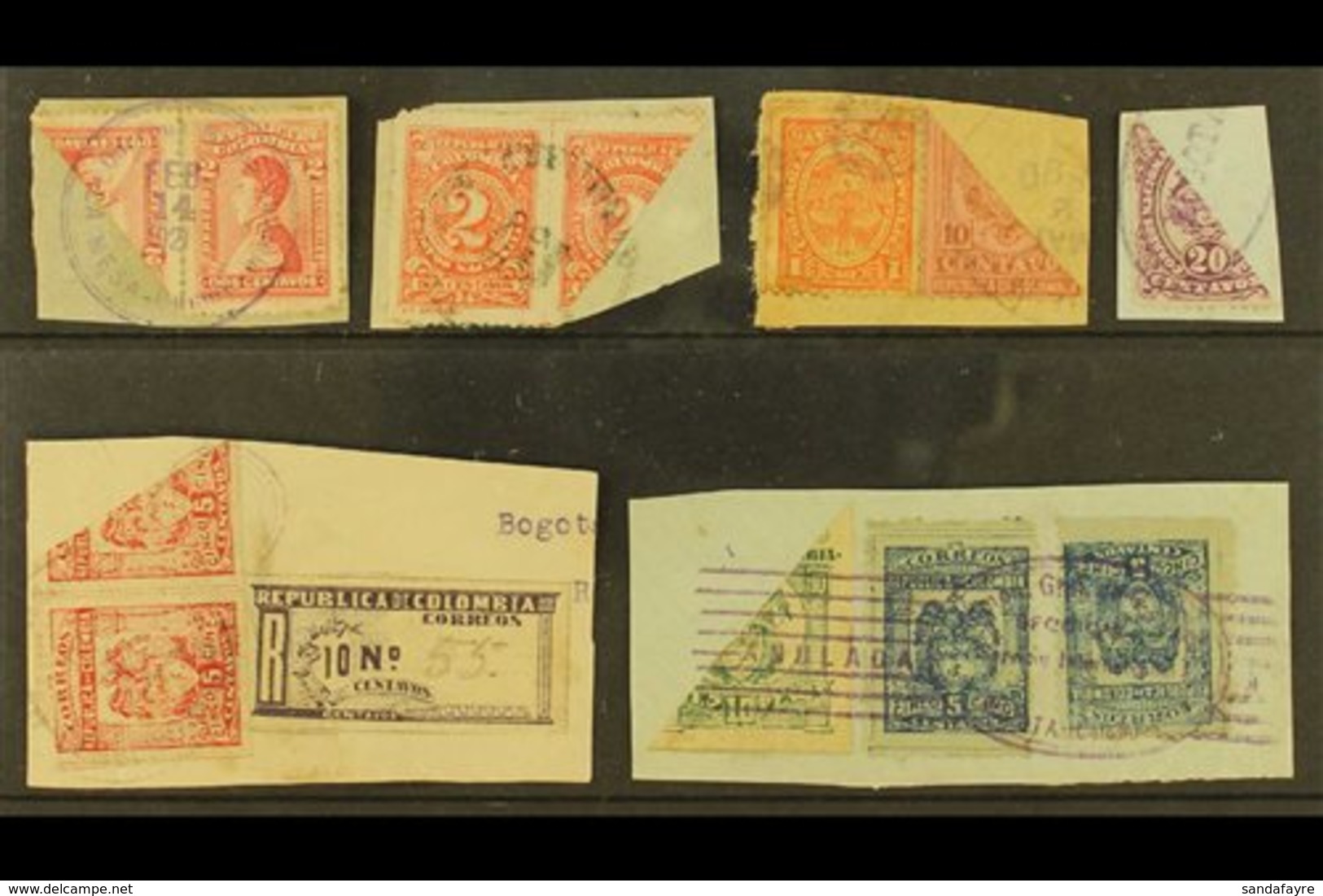 \Y 1899-1921 BISECTS.\Y An Interesting Group Of All Different Diagonally BISECTED Stamps With Values To 10p, Used On Pie - Kolumbien