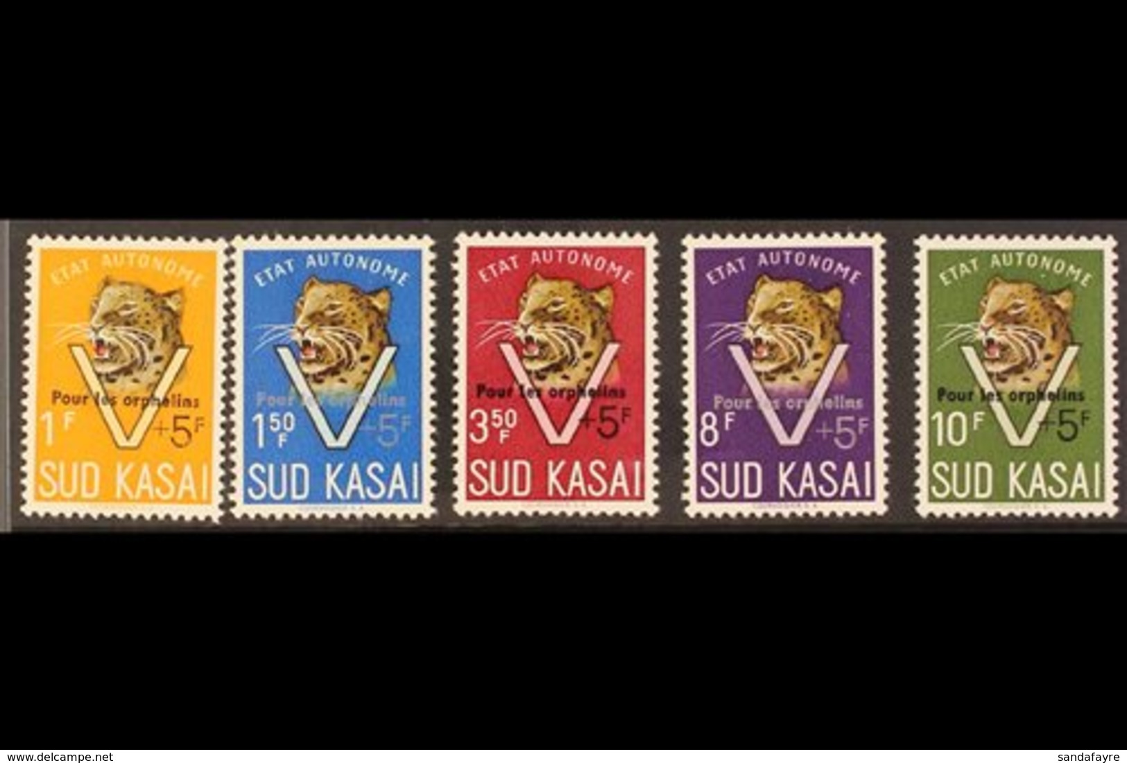\Y SOUTH KASAI\Y 1961 "Pour Les Orphelines" Overprints On Leopard Complete Set, COB 20A/24A, Never Hinged Mint, Fresh. ( - Other & Unclassified