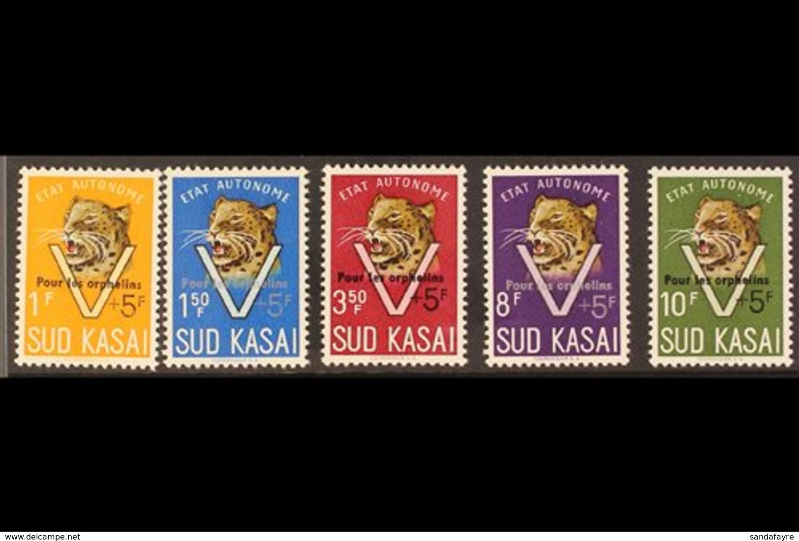 \Y SOUTH KASAI\Y 1961 "Pour Les Orphelines" Overprints On Leopard Complete Set, COB 20A/24A, Never Hinged Mint, Fresh. ( - Autres & Non Classés