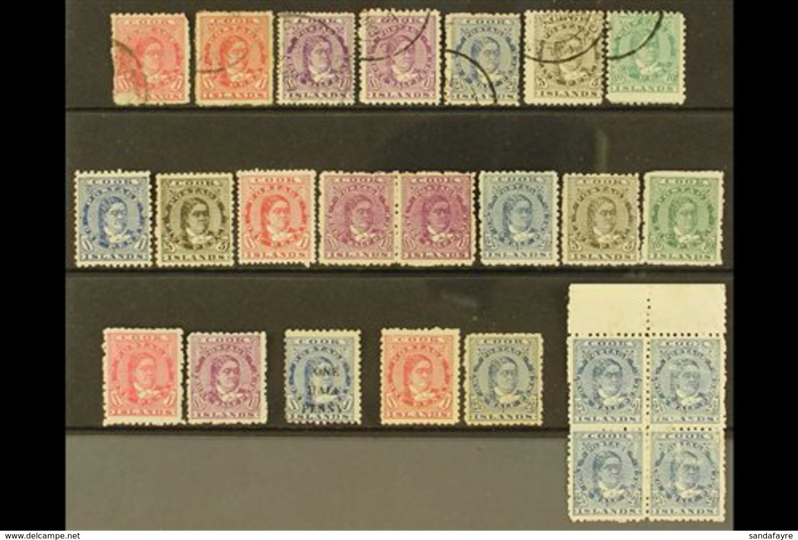 \Y 1893 - 1913 QUEEN MAKEA TAKAU ISSUES\Y 1893 Vals To 5d Olive, Perf 11 Vals To 10d Used, 1899 ½d On 1d Blue, 1902 No W - Cookinseln