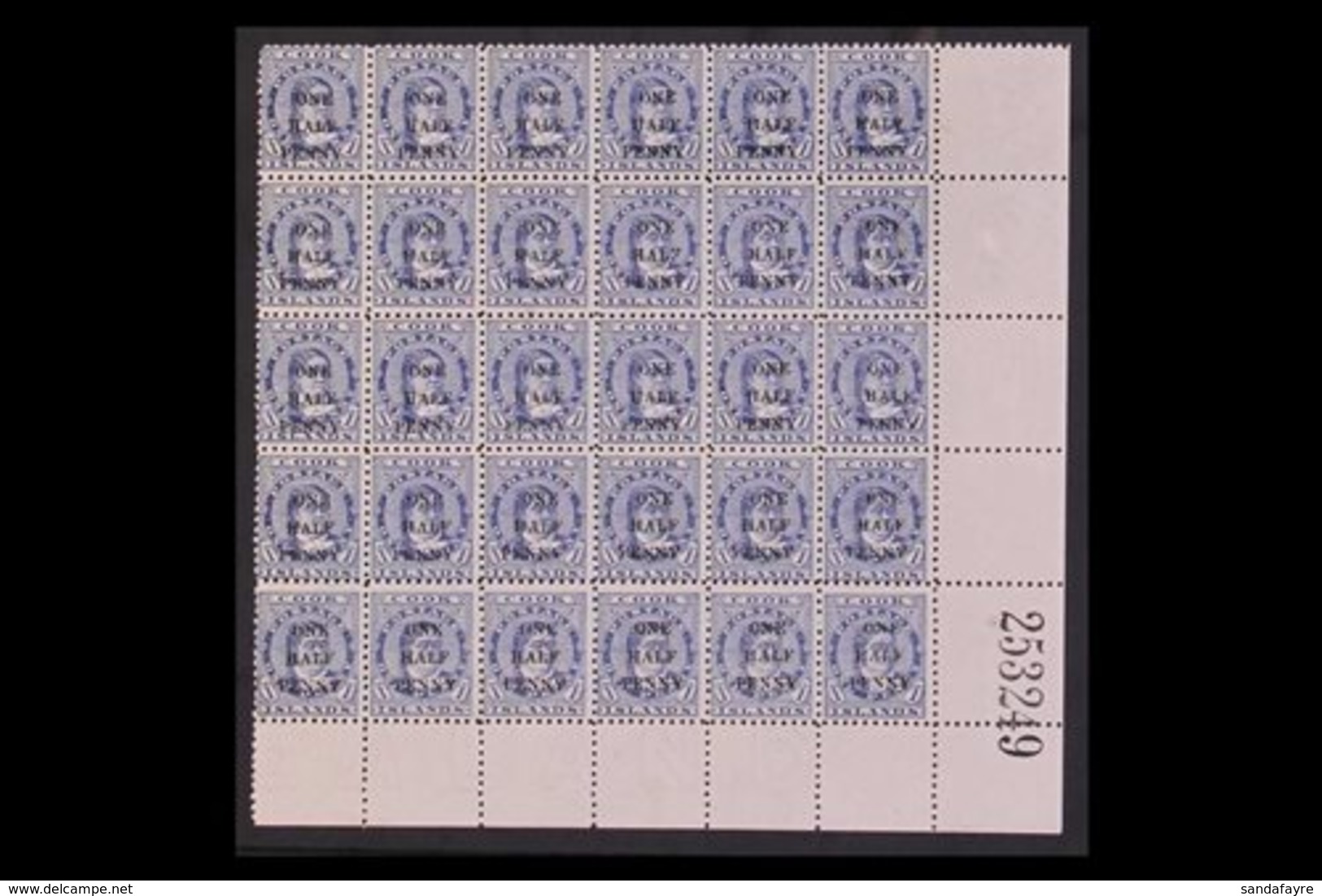 \Y 1899 RARE COMPLETE SURCHARGE SETTING OF 30.\Y ½d On 1d Blue Surcharge, SG 21, Fine Mint (most Stamps Are Never Hinged - Cook Islands