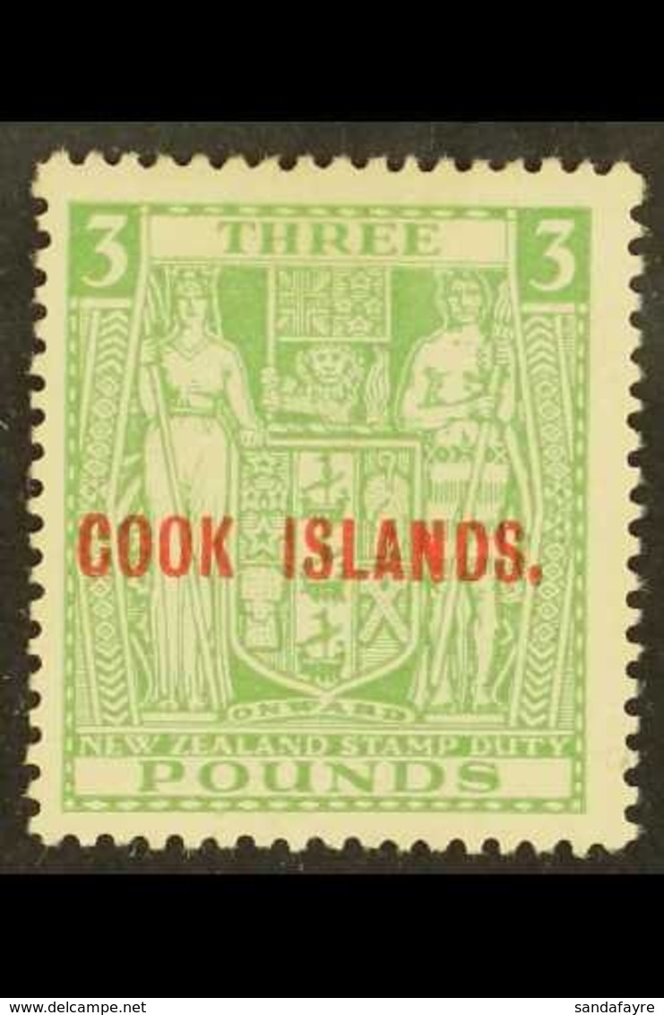 \Y 1931-32\Y £3 Green, SG 98a, Mint With Good Colour, Lightly Toned Gum. For More Images, Please Visit Http://www.sandaf - Cook Islands