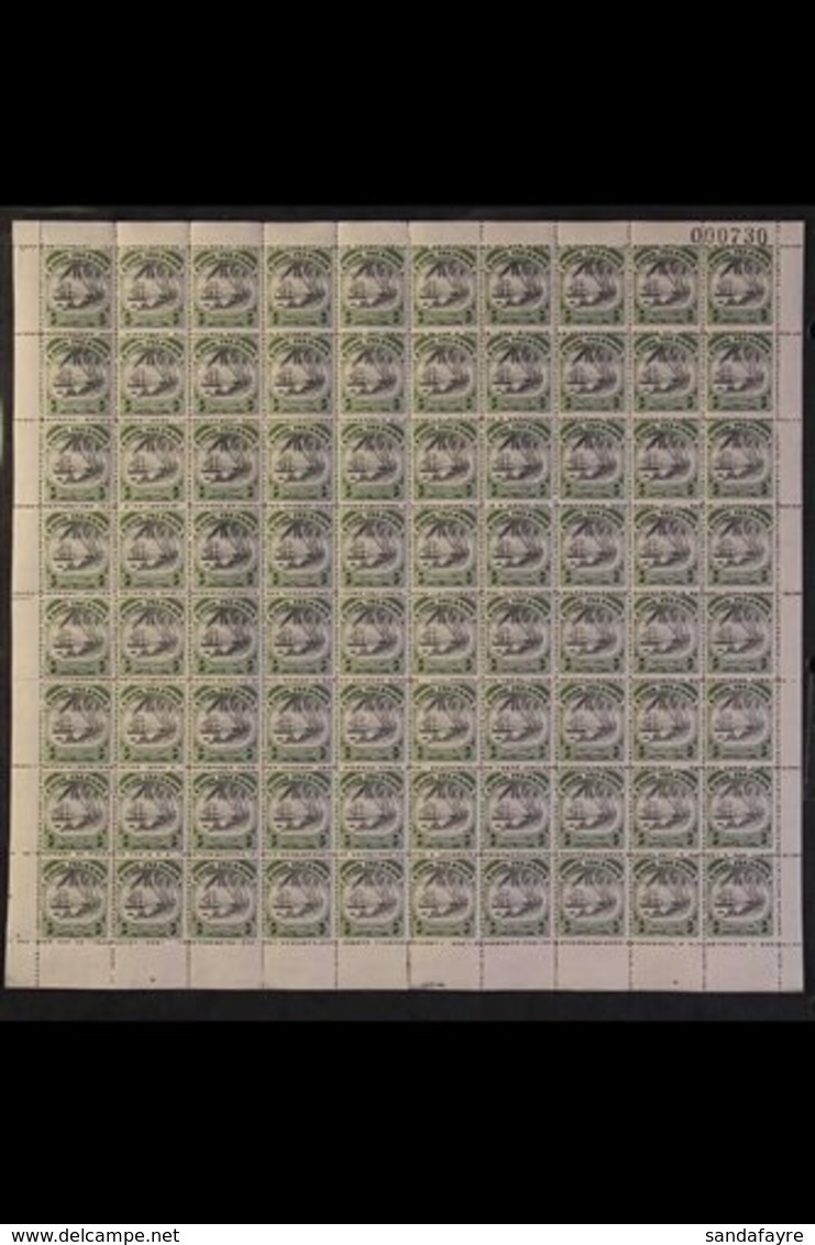 \Y 1944-46\Y ½d Black & Deep Green WATERMARK SIDEWAYS INVERTED Variety, SG 137w, Never Hinged Mint COMPLETE SHEET Of 80, - Cook Islands