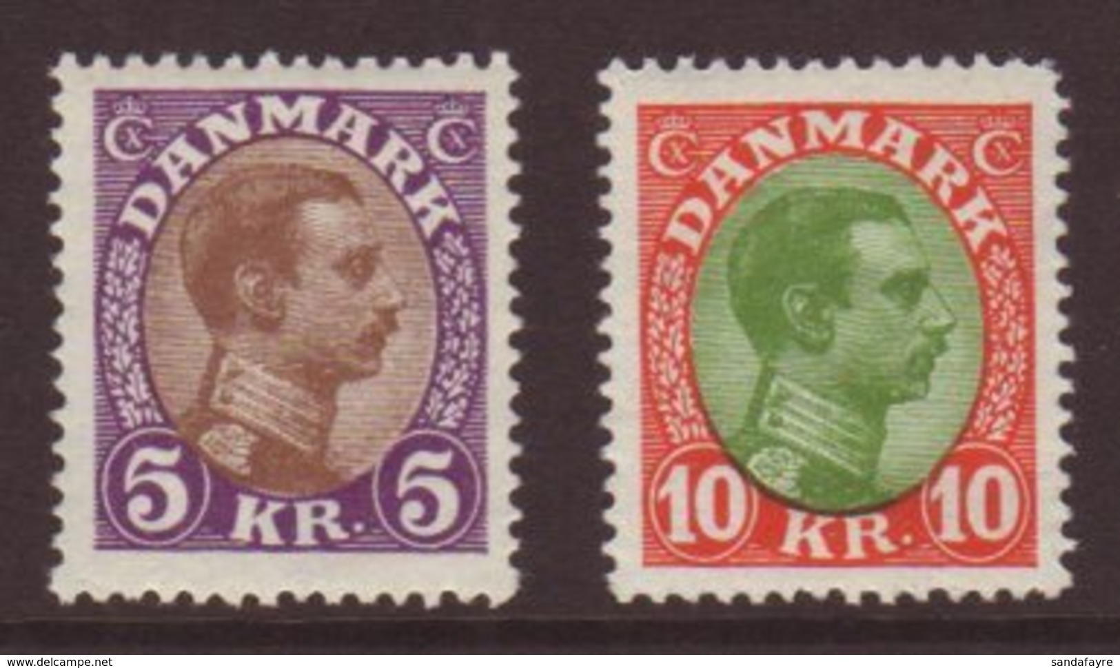 \Y 1927-28\Y 5kr Violet & Brown And 10kr Red & Green King Christian High Value Definitives, Mi 175/176, Mint, Lovely Fre - Other & Unclassified