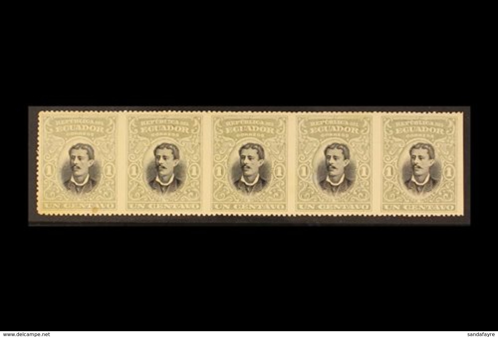 \Y 1899\Y 1c Grey-blue & Black Torres HORIZONTAL STRIP OF 5 IMPERF VERTICALLY Variety, Scott 137a, Never Hinged Mint, On - Equateur