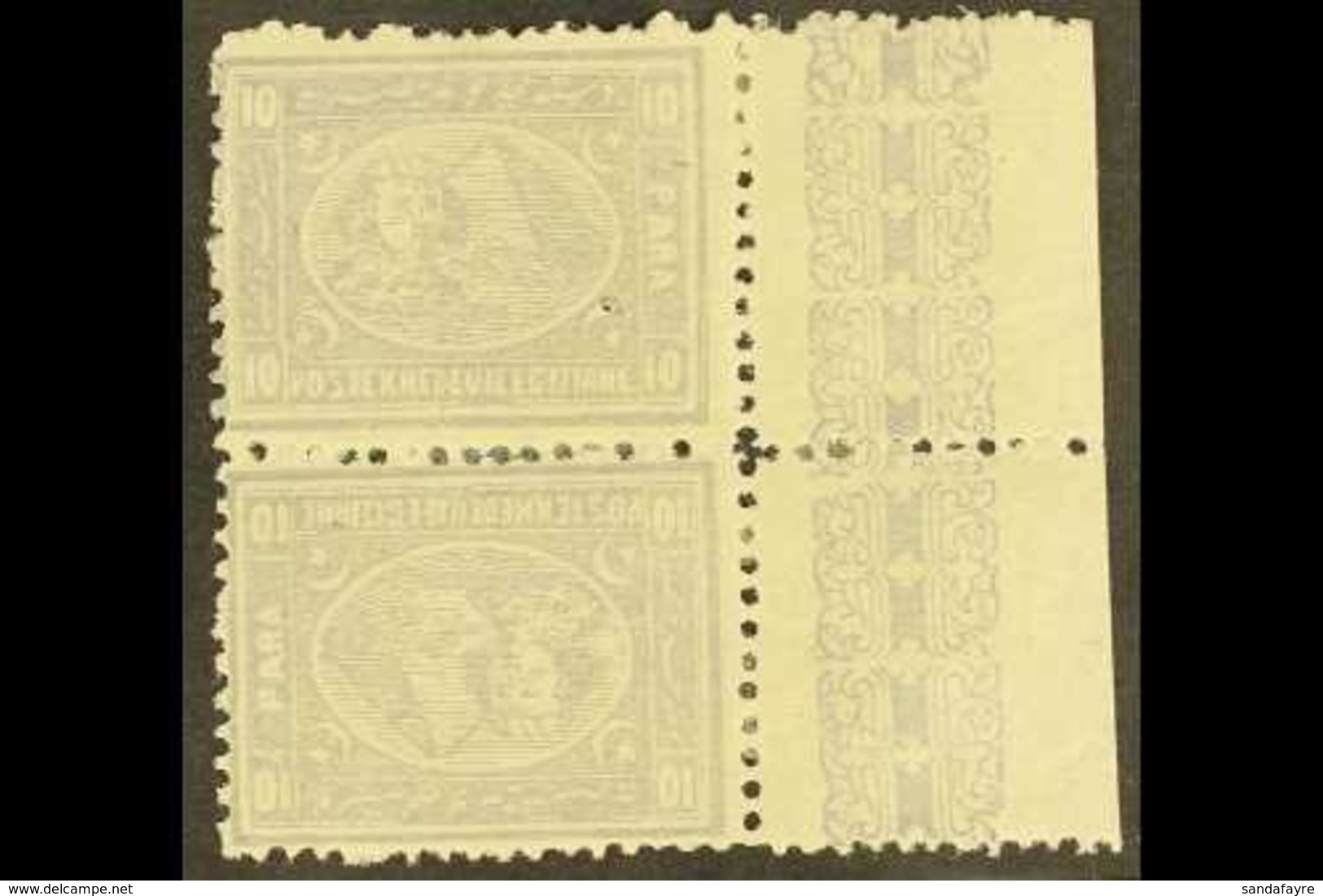 \Y 1874-75\Y 10pa Grey-lilac Perf 13½x12½ Marginal Vertical TETE-BECHE PAIR With Ornamental Margin At Right, SG 36ea, Mi - Sonstige & Ohne Zuordnung