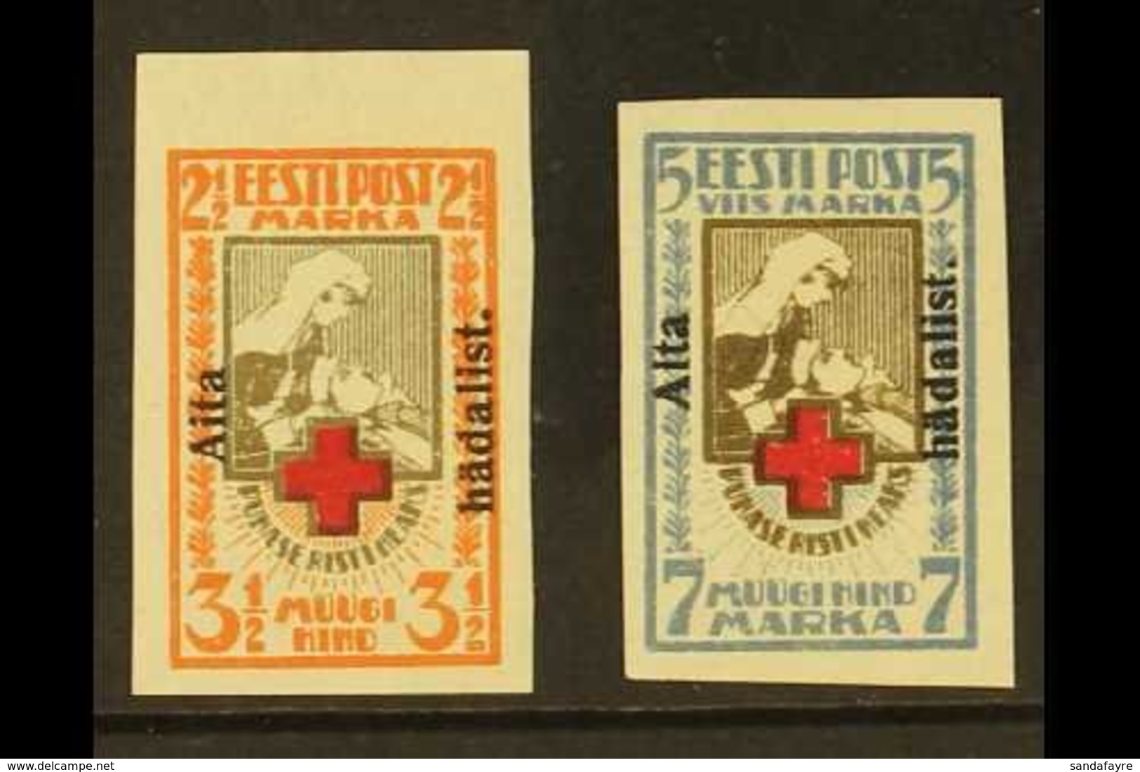 \Y 1923\Y "Aita Hadalist." Overprints Complete Imperf Set (Michel 46/47 B, SG 49A/50A), Very Fine Mint, Very Fresh, Both - Estonia