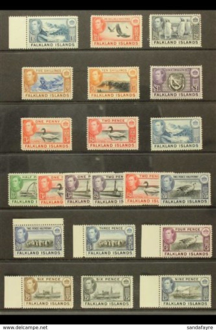 \Y 1938-50\Y Complete Definitive Set, SG 146/163, Fine Mint, Includes Additional Shades For 1d, 2d, And 1s, And With Man - Falklandinseln