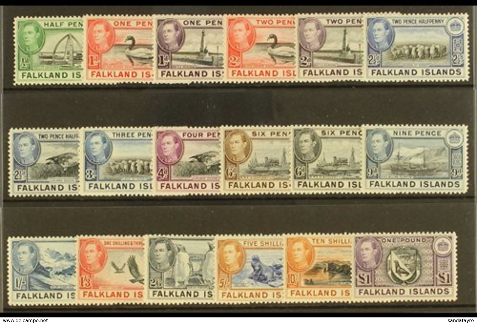 \Y 1938-50\Y Complete "Basic" Definitive Mint, SG 146/63, Lightly Hinged Very Fine Mint (18 Stamps) For More Images, Ple - Falklandinseln