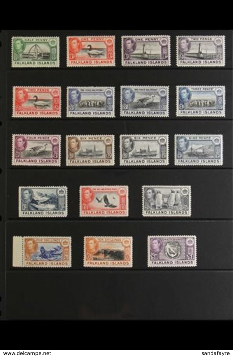 \Y 1938-50\Y KGVI Definitives Complete Set, SG 146/63, Never Hinged Mint. Fresh And Attractive! (18 Stamps) For More Ima - Falkland Islands