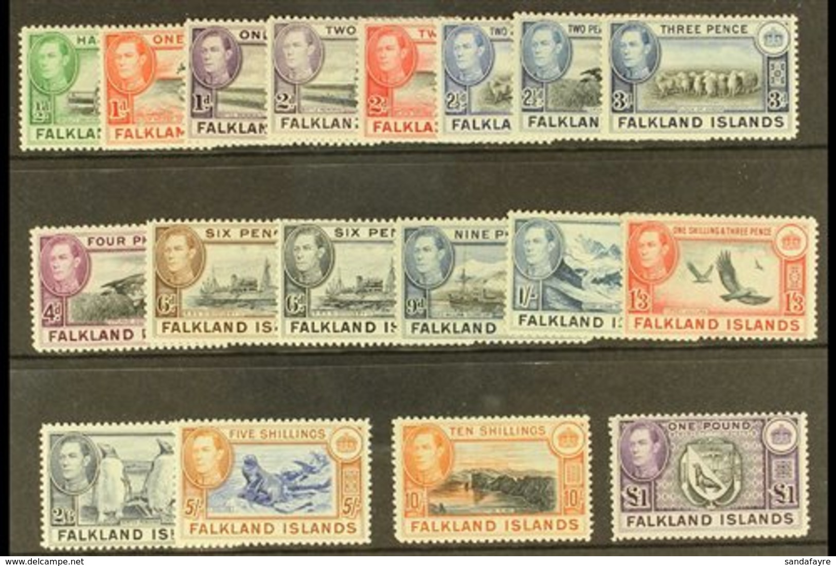 \Y 1938-50\Y Pictorial Definitives Complete Set, SG 146/163, Never Hinged Mint. (18 Stamps) For More Images, Please Visi - Falkland Islands