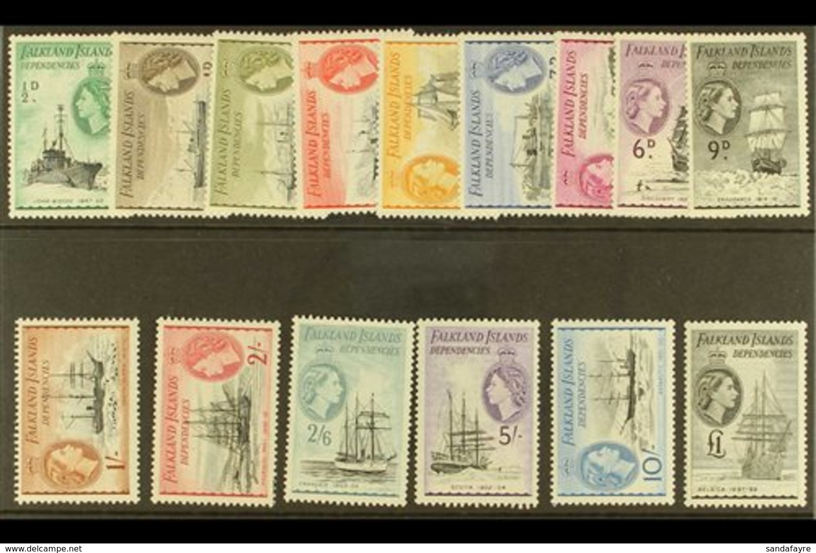 \Y 1954\Y Definitives Complete Set, SG G26/40, Very Fine Never Hinged Mint. (15 Stamps) For More Images, Please Visit Ht - Falkland Islands