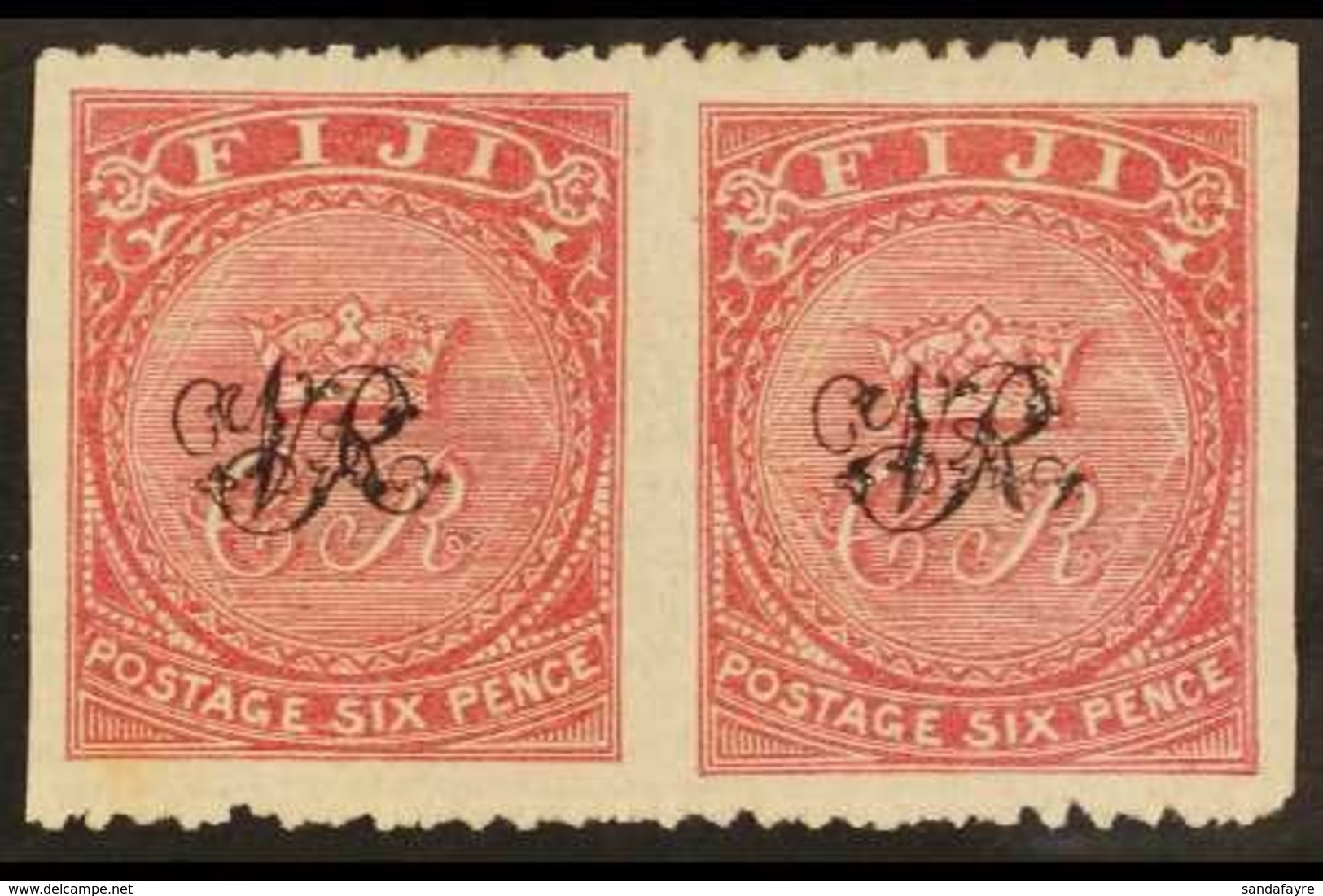 \Y 1876-77\Y 6d Rose IMPERF VERTICALLY Horizontal Pair, SG 33b, Very Fine Mint. Lovely. For More Images, Please Visit Ht - Fidschi-Inseln (...-1970)