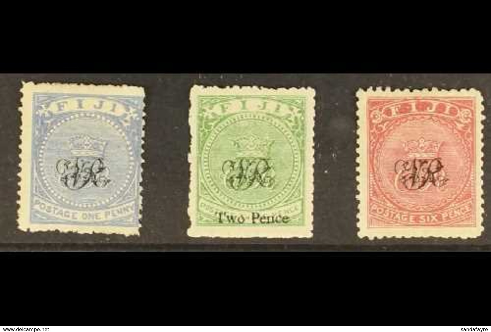 \Y 1877\Y Laid Paper 1d Blue, 2d On 3d Yellow Green And 6d Rose, SG 21/33, Fine Mint With Large Part Gum. (3 Stamps) For - Fiji (...-1970)