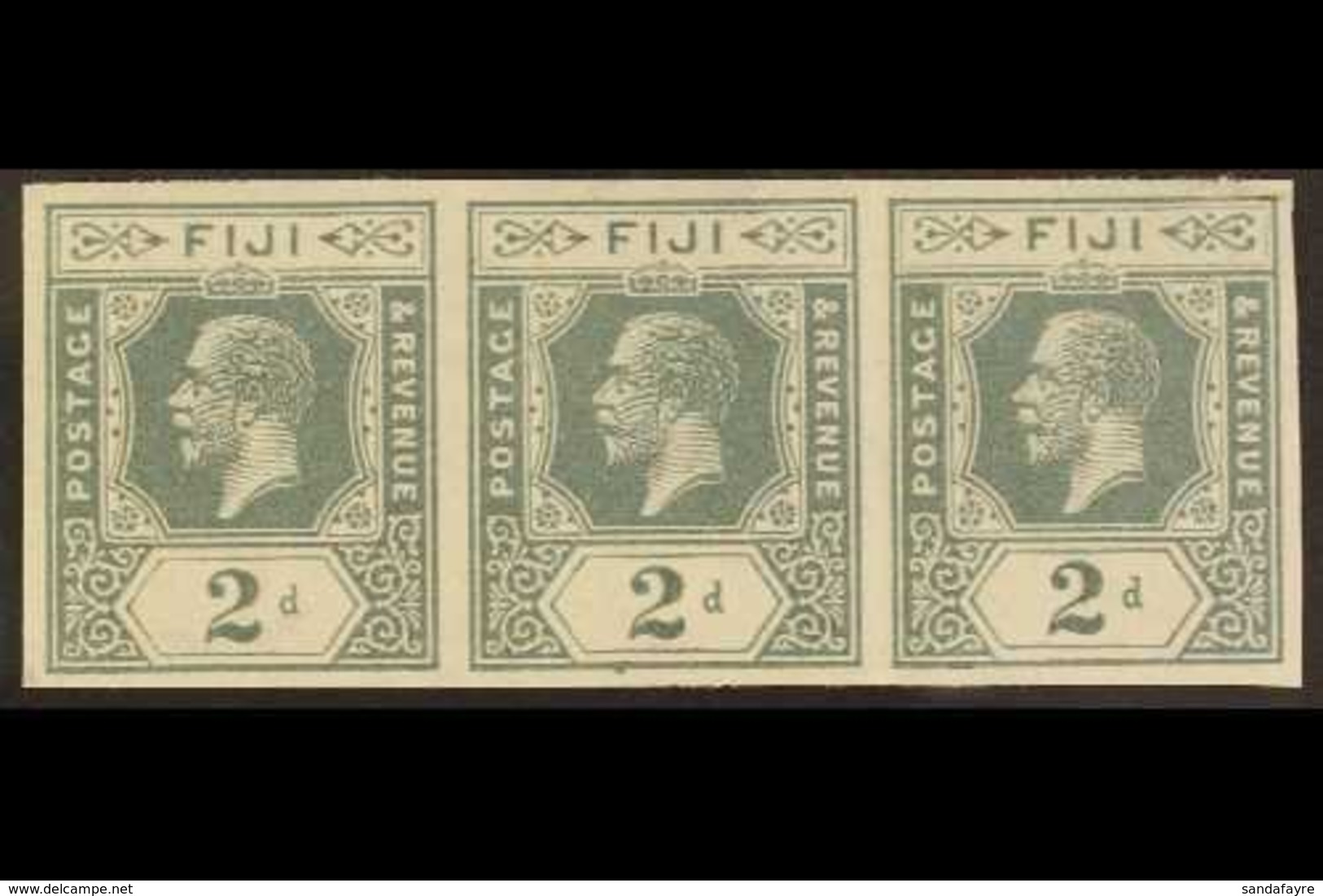\Y 1922\Y 2d Grey IMPERFORATE PLATE PROOF STRIP OF THREE On 1922 Irish "E" Watermarked Gummed Paper, Superb Never Hinged - Fiji (...-1970)