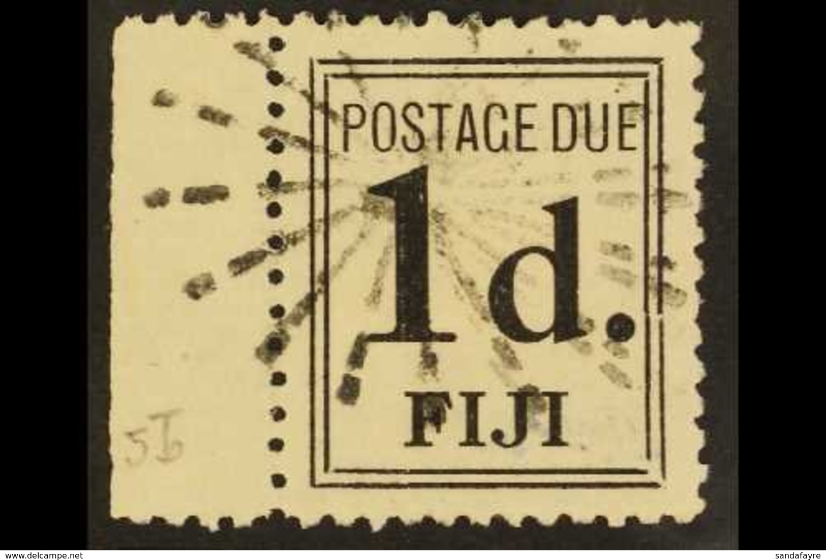 \Y POSTAGE DUE\Y 1917-18 1d Black Narrow Setting, SG D5b, Very Fine Used With Sheet Margin At Left. For More Images, Ple - Fidschi-Inseln (...-1970)