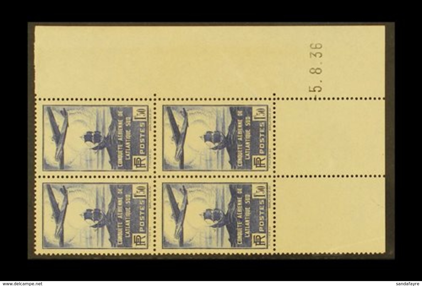 \Y 1936\Y 1.50f Blue 100th Flight (SG 553, Yvert 320), Mint COIN DATES Dated Lower Right Corner BLOCK Of 4 (only One Sta - Sonstige & Ohne Zuordnung