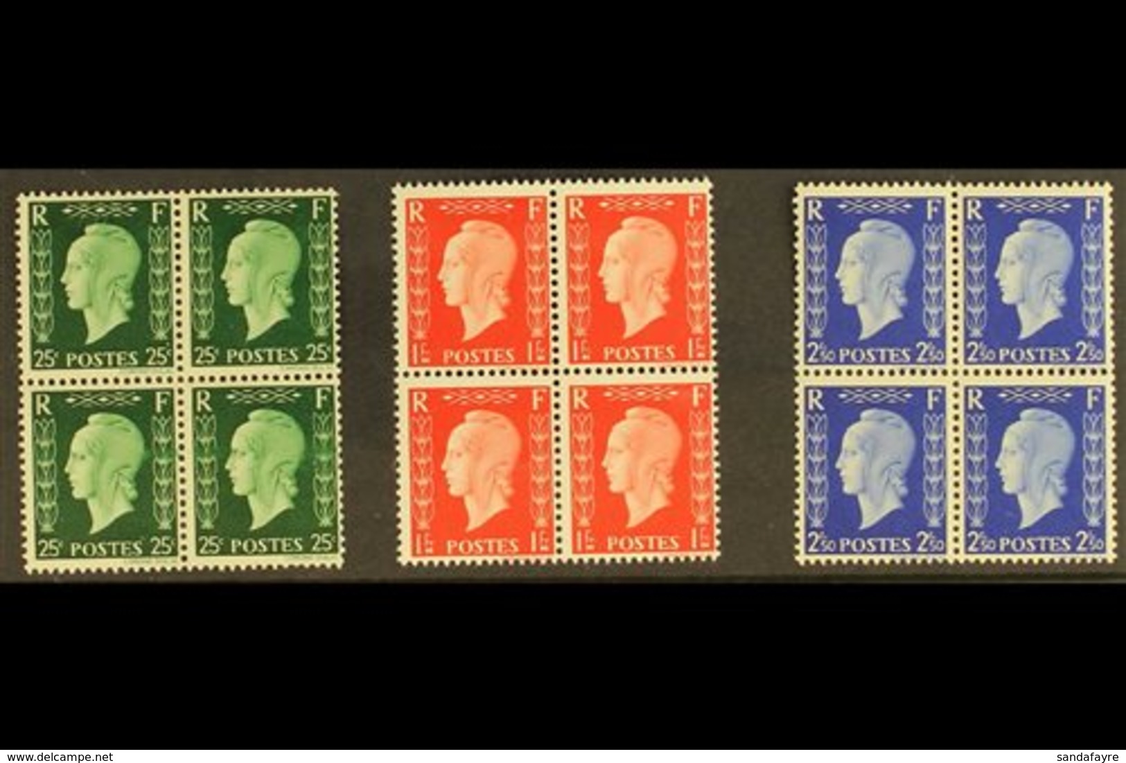 \Y 1942 EXILE GOVERNMENT UNISSUED STAMPS.\Y Marianne De Dulac Type II Complete Set (Yvert 701D/F, Maury 701D/F), Never H - Autres & Non Classés