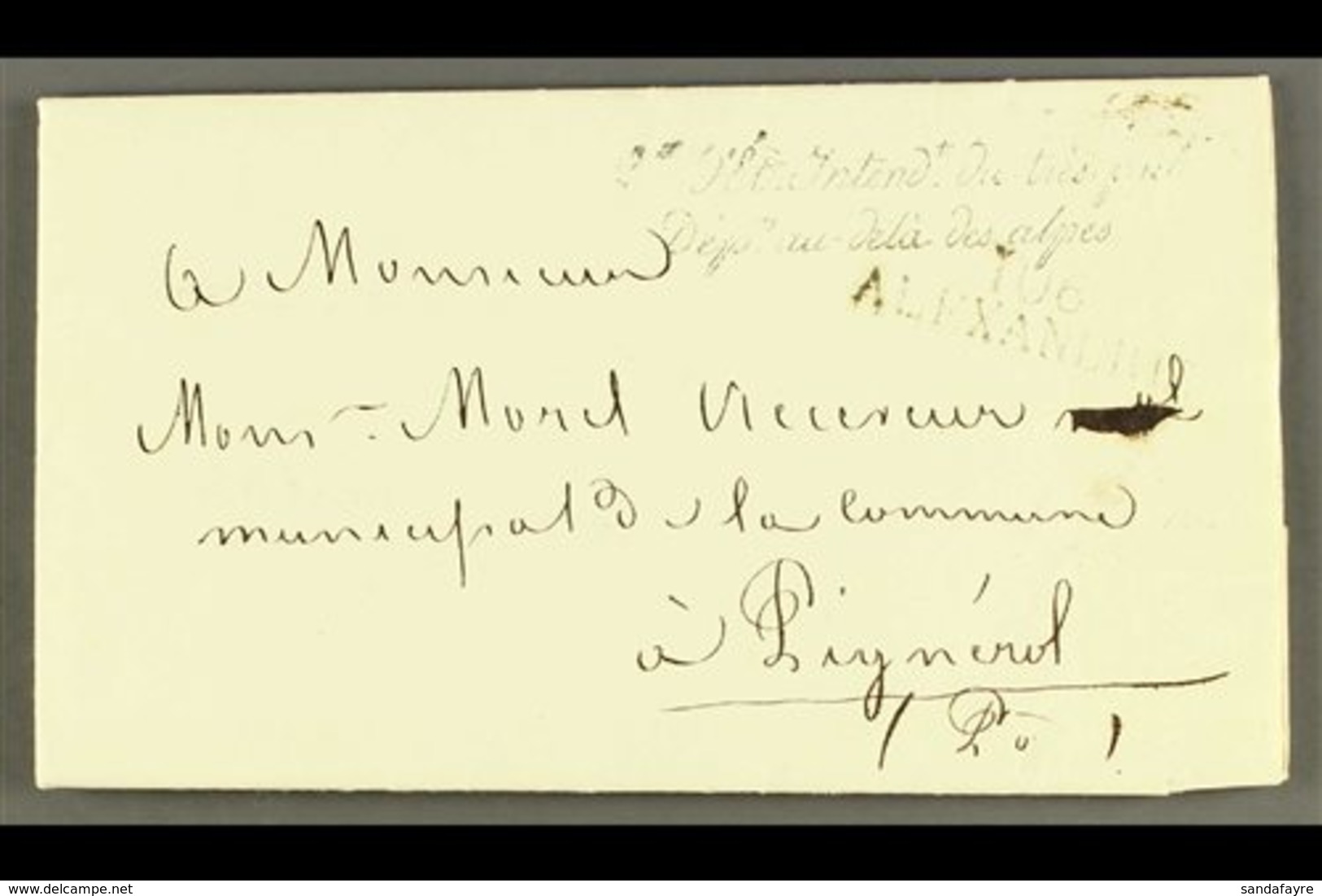 \Y ALEXANDRIA\Y 1813 Entire Printed Letter From The Imperial Treasury In Alexandria To Pignerol (Pinerolo, Italy) Showin - Other & Unclassified