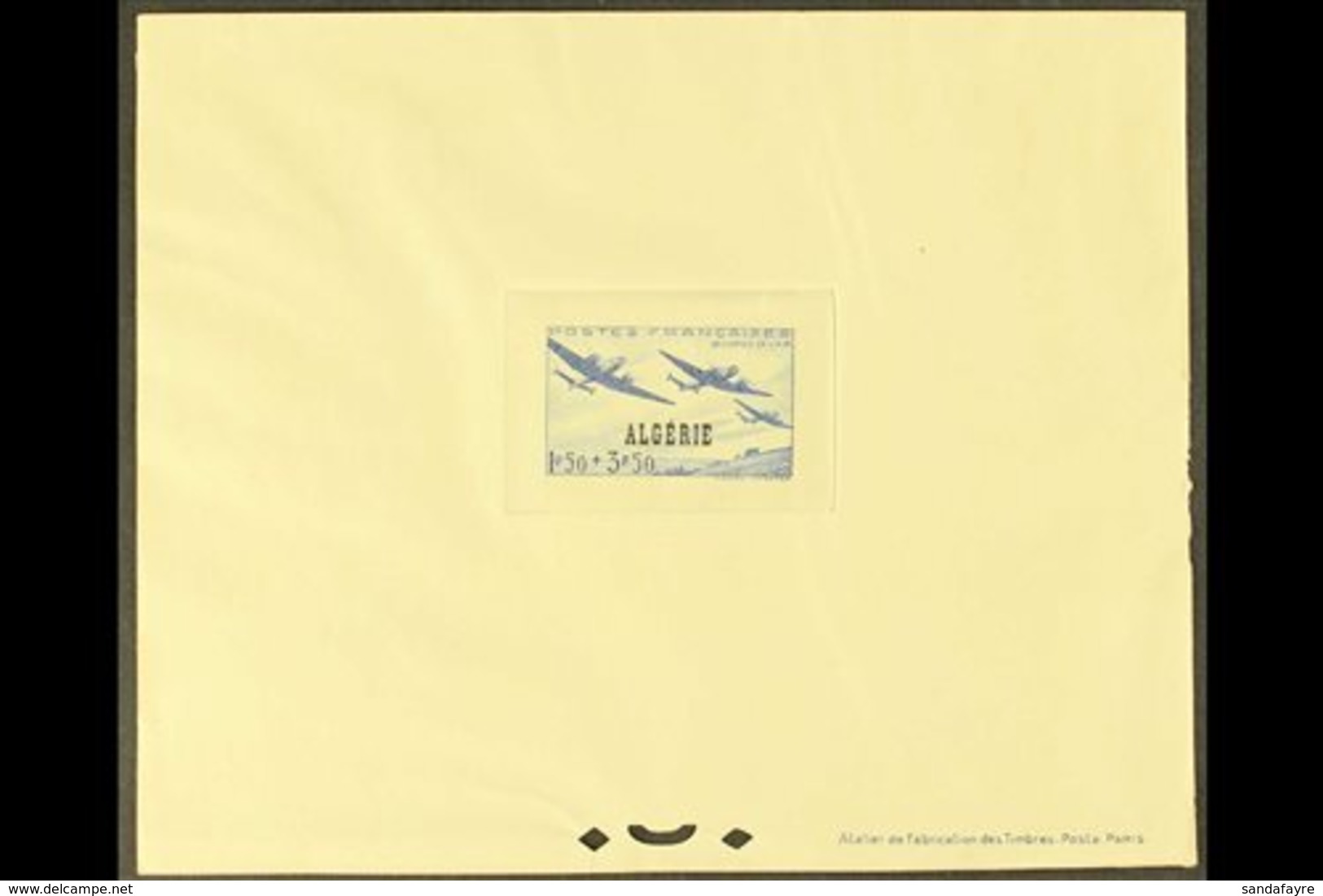 \Y ALGERIA\Y 1945 1.50f+3.50f Grey-blue Aircraft Airmen & Dependents' Fund (SG 249, Yvert 245) EPREUVE DE LUXE With "R F - Other & Unclassified