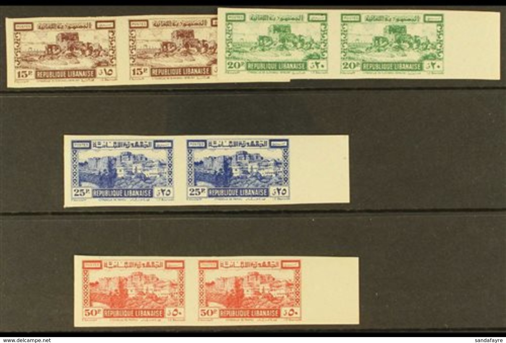 \Y LEBANON\Y 1945 Castles Postage Complete IMPERF Set (Yvert 193/96, SG 290/93), Superb Never Hinged Mint Marginal Horiz - Autres & Non Classés