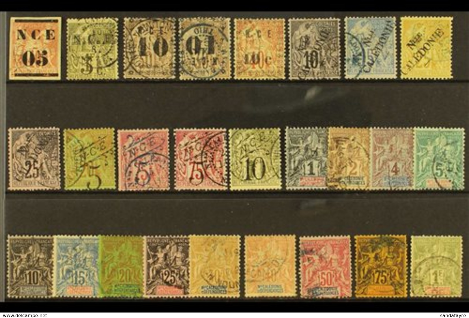 \Y NEW CALEDONIA\Y 1881-1892 All Different FINE USED Collection On A Stock Card. Note 1881-83 "05" On 40c, 1886 5c On 1f - Other & Unclassified