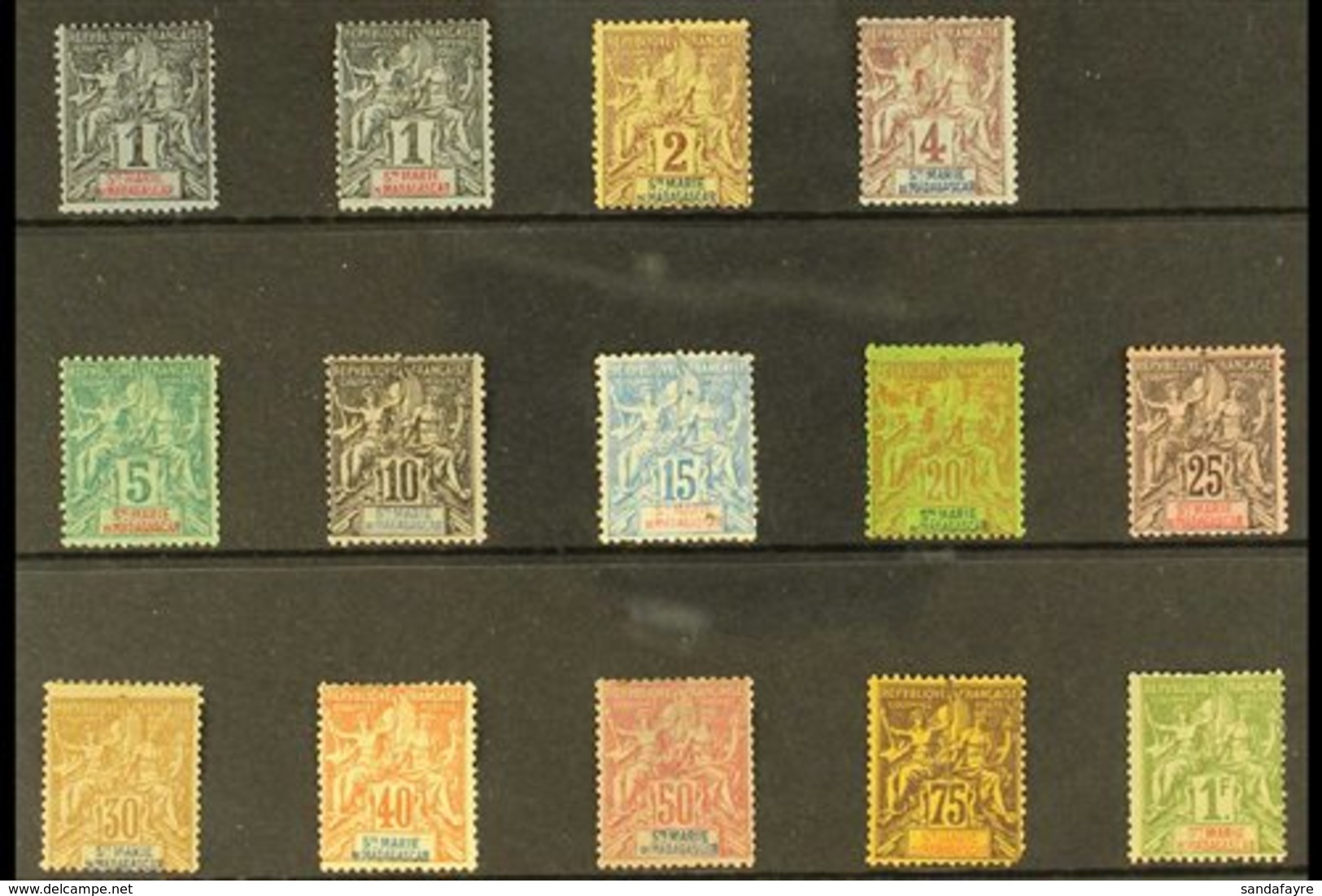 \Y SAINTE-MARIE DE MADAGASCAR\Y 1894 "Peace & Commerce" Set, Yv 1/13, Mint With Some Usual Tiny Imperfections (14 Stamps - Autres & Non Classés