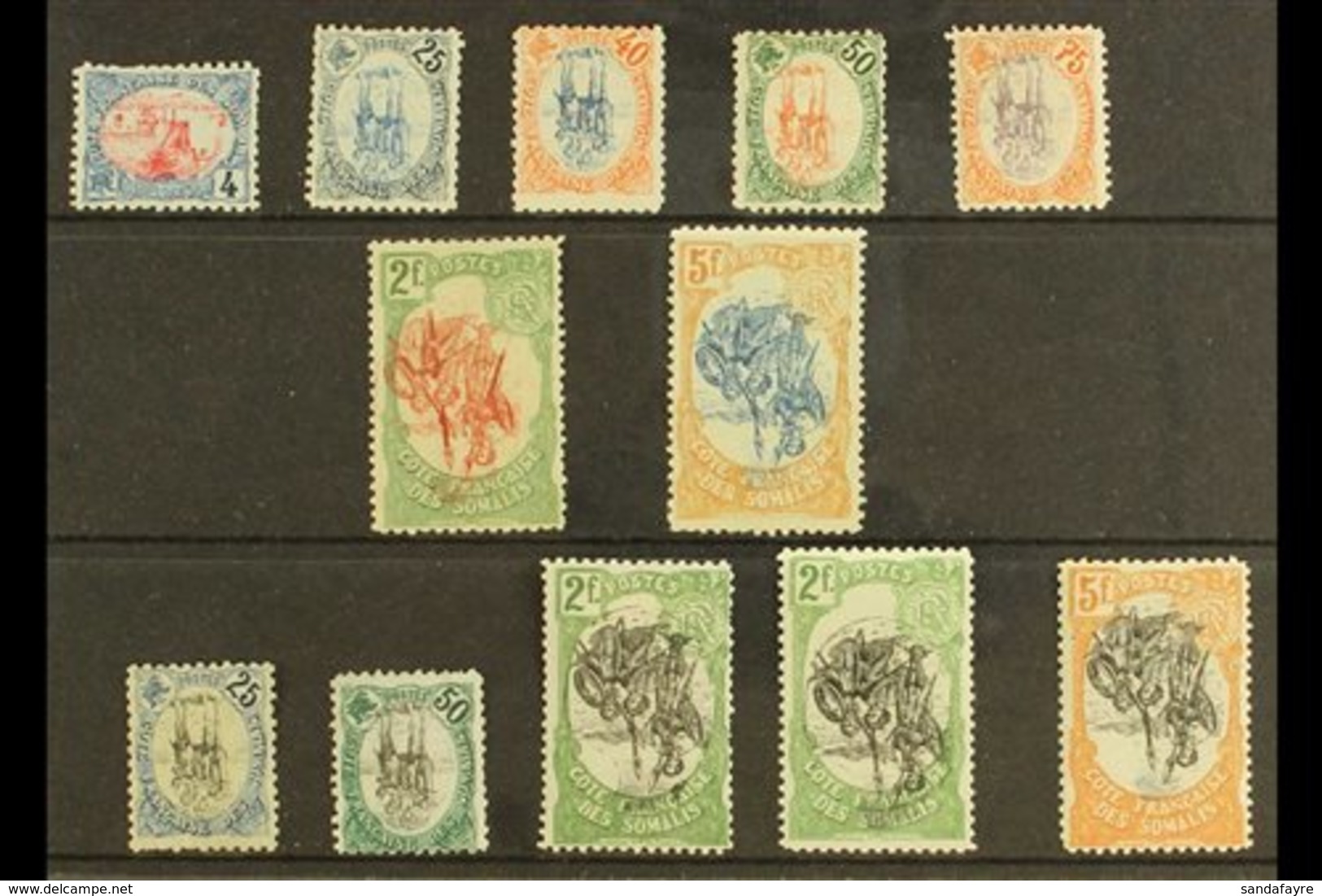 \Y SOMALI COAST\Y 1902-03 "INVERTED CENTRES" Mint Range To 5f On A Stock Card. (12 Stamps) For More Images, Please Visit - Autres & Non Classés