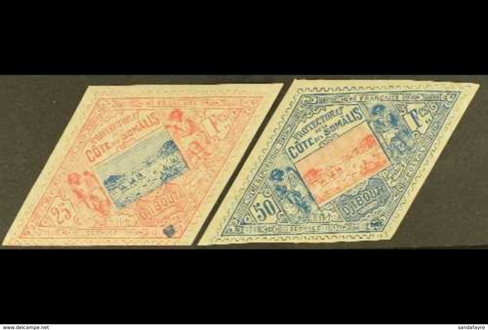 \Y SOMALI COAST\Y 1894-1900 25fr Rose And Blue And 50fr Blue And Rose, Overprinted "S" For SPECIMEN In Blue, Yv 20a/21a  - Sonstige & Ohne Zuordnung