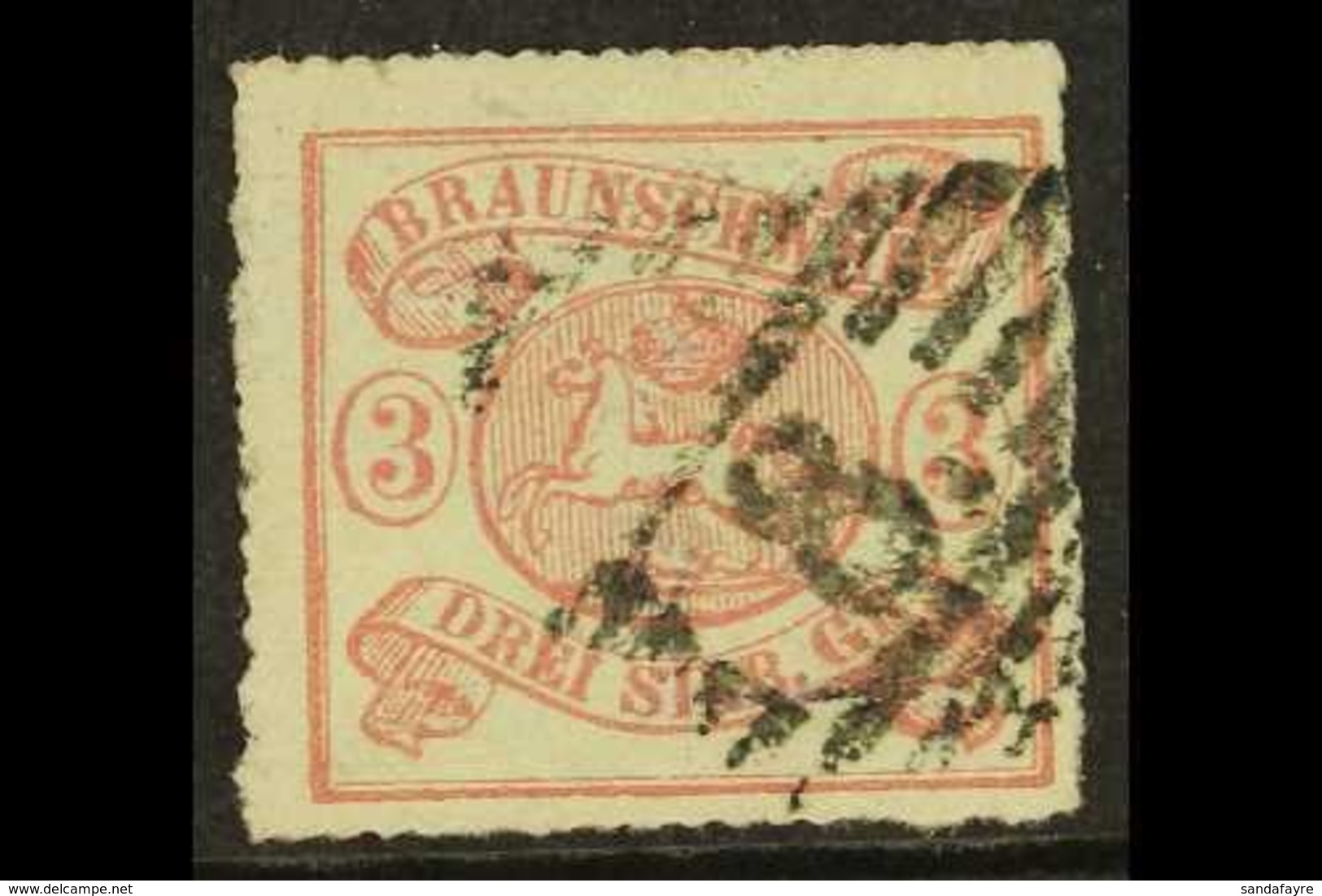 \Y BRUNSWICK\Y 1864 3sgr Rose On White, Perce En Arc 16, Mi 16A, Fine Used With "8" In Barred Diamond Cancel. Scarce Sta - Autres & Non Classés